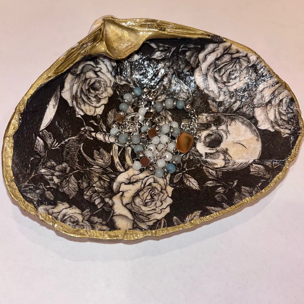 Shell Ring Dish Floral and Skeleton Design - Picture 2 of 3